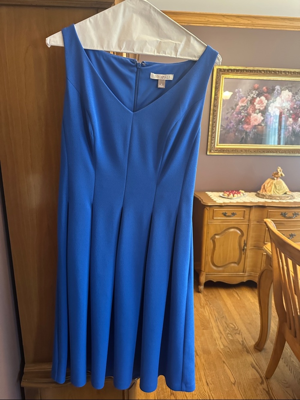 Roz & Ali Royal Blue V-Neck Fit-and-Flare Dress